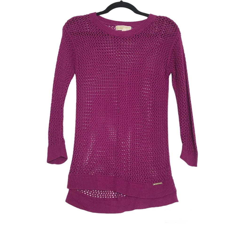 Michael Kors Fuchsia Open Knit 3/4 Sleeve Pullover Top Womens Sz S Coastal Boho